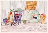 Title: not titled [sitting room with green armchair] | Date: 1979 | Technique: drawing in coloured ink