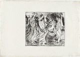 Artist: b'BOYD, Arthur' | Title: b'Embracing figures before factory with smoking chimney.' | Date: 1968-69 | Technique: b'drypoint, printed in black ink, from one plate' | Copyright: b'Reproduced with permission of Bundanon Trust'