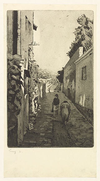Artist: b'EWINS, Rod' | Title: b'Back alley, Genoa.' | Date: 1964 | Technique: b'etching and aquatint, printed in black ink, from one copper plate'