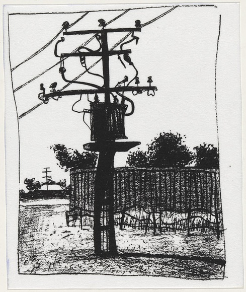 Artist: b'Mombassa, Reg.' | Title: b'not titled [Telegraph pole lines]' | Date: 1989-90 | Technique: b'screenprint, printed in black ink, from one stencil' | Copyright: b'This work appears on screen courtesy of the artist'