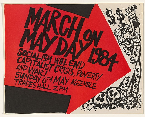 Title: b'March on Mayday 1984' | Date: c.1984 | Technique: b'screenprint, printed in colour, from two stencils'