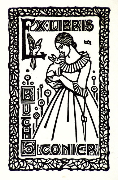 Artist: b'Waller, Christian.' | Title: b'Bookplate: Ruth Stonier' | Date: c.1932 | Technique: b'linocut, printed in black ink, from one block'