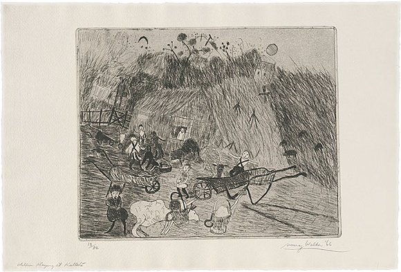 Artist: b'WALKER, Murray' | Title: b'Children playing at Kallista.' | Date: 1966 | Technique: b'etching and aquatint, printed in black ink, from one plate'