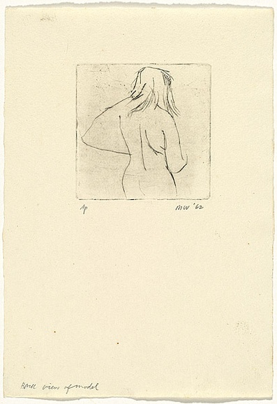 Artist: b'WALKER, Murray' | Title: b'Back view of model' | Date: 1962 | Technique: b'drypoint, printed in black ink, from one plate'