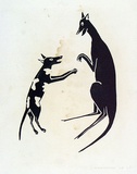 Artist: b'Puruntatameri, Patrick.' | Title: b'Kangaroo and dog' | Date: 1969 | Technique: b'woodcut'