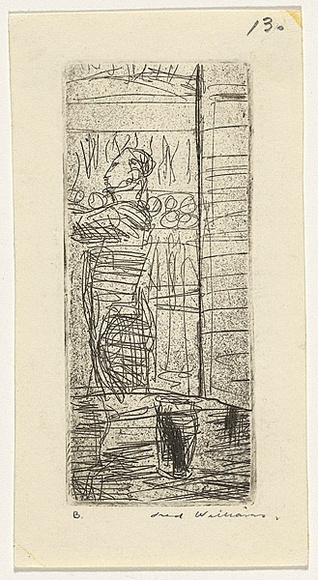 Artist: WILLIAMS, Fred | Title: Barman | Date: 1955-56 | Technique: etching, aquatint, engraving and drypoint, printed in black ink, from one zinc plate | Copyright: © Fred Williams Estate