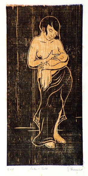 Artist: b'EWINS, Rod' | Title: b'Mother and child.' | Date: 1964 | Technique: b'woodcut, printed in colour, from two baltic pine blocks'