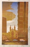 Artist: b'Higgs, Florence.' | Title: b'City church.' | Date: c.1955 | Technique: b'linocut, printed in colour, from five blocks'