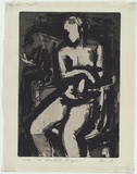 Artist: MADDOCK, Bea | Title: Seated figure | Date: 1960-1961 | Technique: etching, sugar-lift aquatint and softground etching, printed in black ink, from one zinc plate