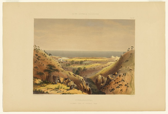 Artist: b'Angas, George French.' | Title: b'Carrickalinga, looking over Saint Vincents Gulf.' | Date: 1846-47 | Technique: b'lithograph, printed in colour, from multiple stones; varnish highlights by brush'