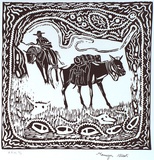 Artist: STREET, Mervyn | Title: Cowboy on horse | Date: 1999, September | Technique: linocut, printed in black ink, from one block