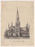 Artist: b'RANSOME, Richard' | Title: bSaint Mary's Cathedral, Sydney. | Date: c.1858 | Technique: b'engraving, printed in black ink, from one copper plate'