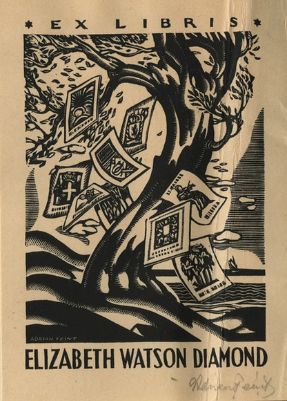 Artist: b'FEINT, Adrian' | Title: b'Bookplate: Elizabeth Watson Diamond.' | Date: (1938) | Technique: b'wood-engraving, printed in black ink, from one block' | Copyright: b'Courtesy the Estate of Adrian Feint'