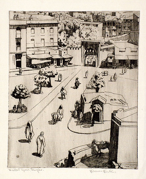 Artist: b'Hawkins, Weaver.' | Title: b'Market Square, Tangier' | Date: 1922 | Technique: b'etching, printed in black ink, from one plate' | Copyright: b'The Estate of H.F Weaver Hawkins'