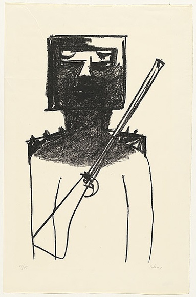 Artist: b'Nolan, Sidney.' | Title: b'Portrait of Kelly' | Date: 1964 | Technique: b'lithograph, printed in black ink, from one stone [or plate]'