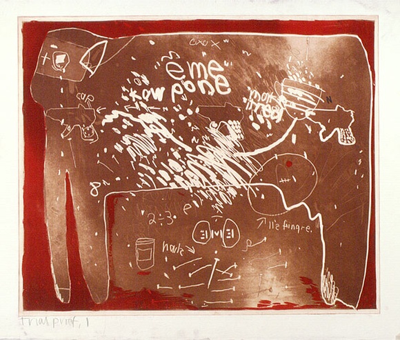 Artist: b'Moore, Mary.' | Title: b'not titled' | Date: 1977 | Technique: b'aquatint printed in red ink, from one zinc plate' | Copyright: b'\xc2\xa9 Mary Moore'
