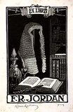 Artist: b'LINDSAY, Lionel' | Title: b'Book plate: F.R. Jordan' | Date: 1940 | Technique: b'wood-engraving, printed in black ink, from one block' | Copyright: b'Courtesy of the National Library of Australia'