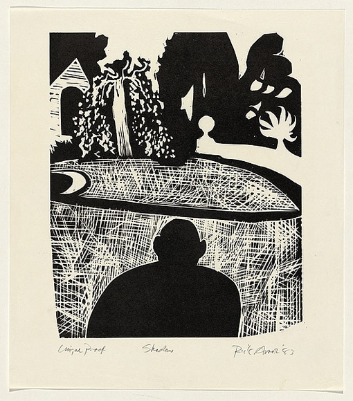 Artist: b'AMOR, Rick' | Title: b'Shadow.' | Date: 1983 | Technique: b'linocut, printed in black ink, from one plate'