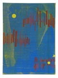 Artist: b'Tilley, Lorna.' | Title: b'(Poster of moons and stripes)' | Date: 1973 | Technique: b'screenprint, printed in colour, from multiple stencils'