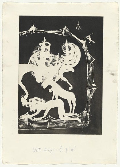 Artist: b'BOYD, Arthur' | Title: b'The hunters trap the unicorn.' | Date: 1973-74 | Technique: b'aquatint, printed in black ink, from one plate' | Copyright: b'Reproduced with permission of Bundanon Trust'