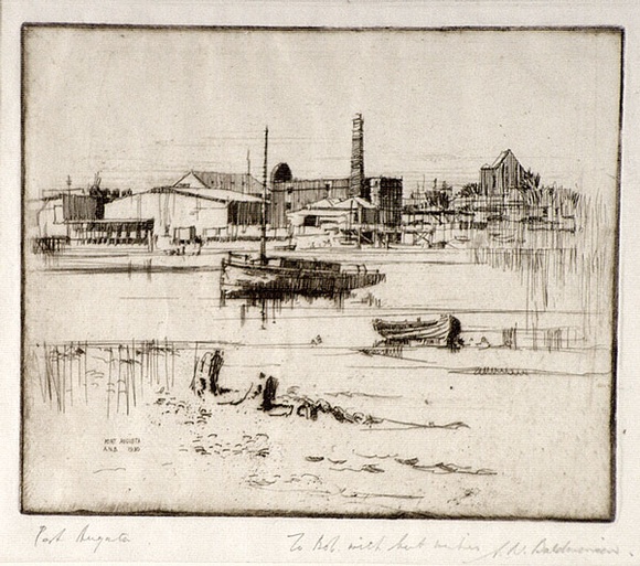 Artist: b'Baldwinson, Arthur.' | Title: b'Port Augusta from the west side.' | Date: 1930 | Technique: b'etching, aquatint printed in brown ink, from one copper plate'