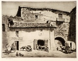 Artist: LINDSAY, Lionel | Title: A smithy, Avila, Spain | Date: 1926 | Technique: drypoint, printed in brown ink with plate-tone, from one plate | Copyright: Courtesy of the National Library of Australia