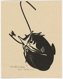 Artist: b'Thake, Eric.' | Title: b'Greeting card: Christmas (Get off me back!)' | Date: 1947 | Technique: b'linocut, printed in black ink, from one block'