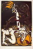 Artist: Carr, Mark. | Title: Blood money 2 | Date: 1988 | Technique: linocut, printed in colour, from multiple blocks