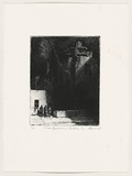 Artist: AMOR, Rick | Title: Three figures by a building. | Date: 1995 | Technique: etching, printed in black ink with plate-tone, from one plate