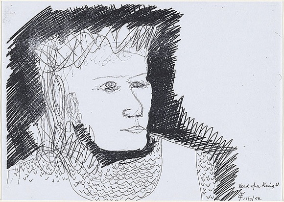 Artist: b'Burns, Peter.' | Title: b'Head of a knight.' | Date: 1958 | Technique: b'photocopy, printed in black ink' | Copyright: b'\xc2\xa9 Peter Burns'