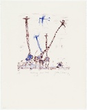 Artist: b'Olsen, John.' | Title: b'Sticking your neck out' | Date: 1992 | Technique: b'lithograph, printed in blue and purple ink ink, from two stones' | Copyright: b'\xc2\xa9 John Olsen. Licensed by VISCOPY, Australia'