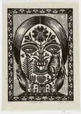 Artist: b'Klein, Deborah.' | Title: b'Needlework face' | Date: 1997 | Technique: b'linocut, printed in black ink, from one block'