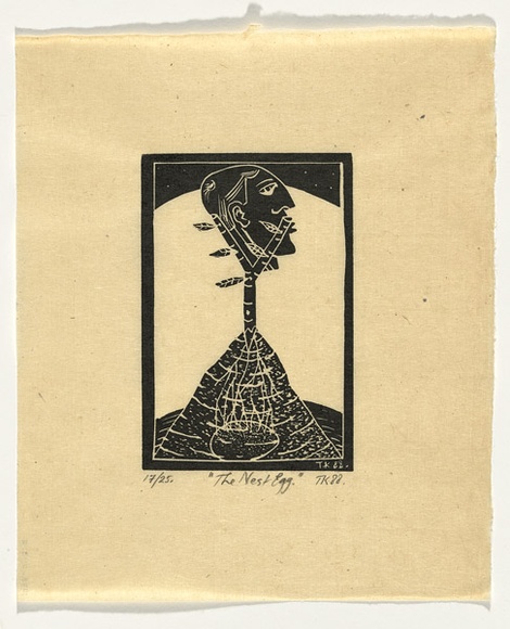 Artist: b'KONING, Theo' | Title: b'The nest egg.' | Date: 1988 | Technique: b'linocut, printed in black ink, from one block' | Copyright: b'\xc2\xa9 Theo Koning'