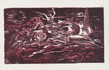 Artist: b'MEYER, Bill' | Title: b'Landscaped lady' | Date: 1969 | Technique: b'woodcut, printed in two colours, from one block; initial printing with block tone and grain' | Copyright: b'\xc2\xa9 Bill Meyer'