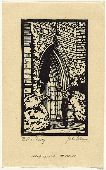 Title: Gothic doorway | Date: c.1942 | Technique: linocut, printed in black ink, from one block