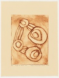 Artist: b'Tjampitjinpa Wamaar, Pegleg.' | Title: b'Tingari at Yumari #1' | Date: 2004 | Technique: b'drypoint etching, printed in brown ink, from one perspex plate'