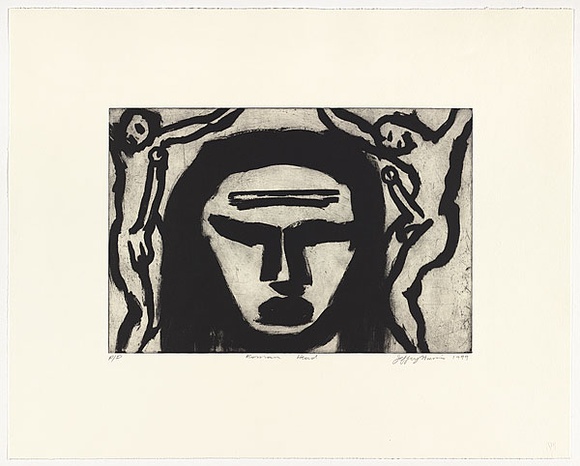 Artist: b'Harris, Jeffrey.' | Title: b'Roman head' | Date: 1999 | Technique: b'sugar-lift etching, printed in black ink, from one plate'