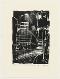 Artist: AMOR, Rick | Title: Truck at night. | Date: 1992 | Technique: woodcut, printed in black ink, from one block