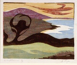 Artist: b'Pye, Mabel.' | Title: b'Coastline' | Date: c.1935 | Technique: b'linocut, printed in colour, from multiple blocks'