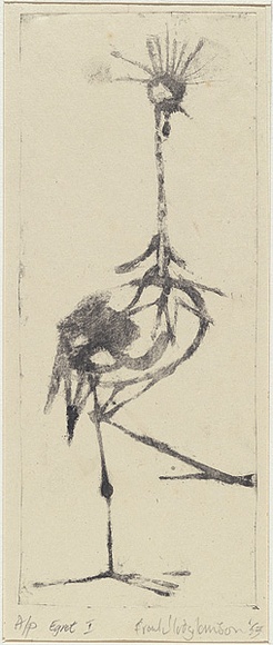 Artist: b'Hodgkinson, Frank.' | Title: b'Egret I' | Date: 1953 | Technique: b'sugar lift'