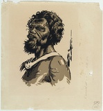Artist: b'Binder, Oscar.' | Title: b'(Aboriginal man).' | Date: c.1925 | Technique: b'linocut, printed in colour, from three blocks'