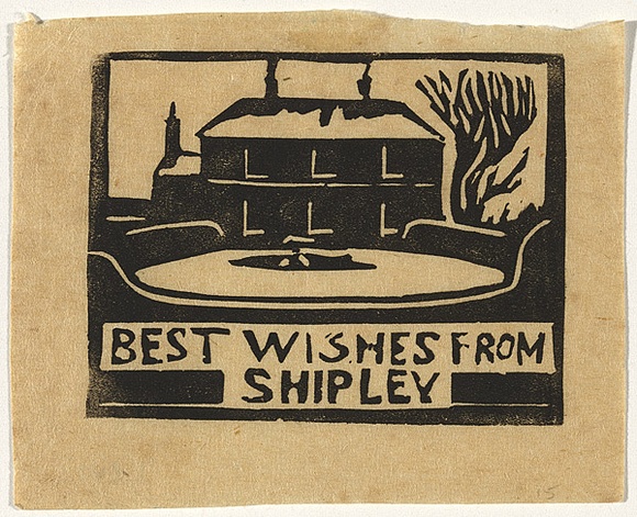 Artist: b'TRAILL, Jessie' | Title: b'Best wishes, Shipley' | Date: 1940 | Technique: b'linocut, printed in black ink, from one block'