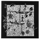 Artist: Marika, Banduk. | Title: Miyapunawu Narrunan (Turtle hunting Bremer Island) | Technique: linocut, printed in black ink, from one block
