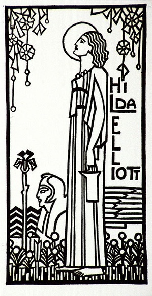 Artist: b'Waller, Christian.' | Title: b'Bookplate: Hilda Elliott' | Date: c.1932 | Technique: b'linocut, printed in black ink, from one block'