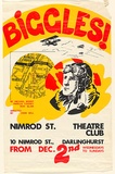 Artist: b'Dawson, Janet.' | Title: b'Biggles! Nimrod Street Theatre Club, Darlinghurst.' | Date: 1970 | Technique: b'screenprint, printed in colour, from three stencils' | Copyright: b'\xc2\xa9 Janet Dawson. Licensed by VISCOPY, Australia'