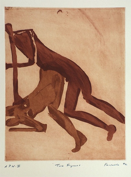 Artist: b'Fransella, Graham.' | Title: b'Two figures' | Date: 1992 | Technique: b'etching, aquatint and open-bite, printed in colour, from two plates' | Copyright: b'Courtesy of the artist'