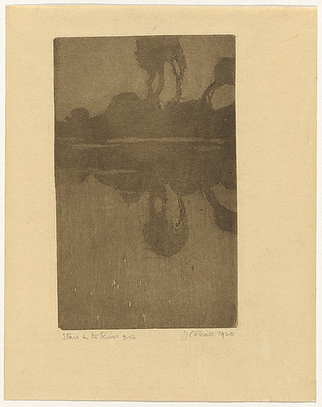 Artist: b'TRAILL, Jessie' | Title: b'Stars in the river' | Date: 1920 | Technique: b'aquatint, printed in brown ink with plate-tone with scratched highlights, from one plate'