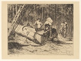 Artist: EWINS, Rod | Title: Logging, Serua, Fiji. | Date: 1963 | Technique: etching, printed in black ink, from one copper plate
