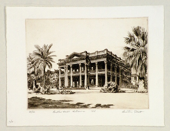 Artist: b'PLATT, Austin' | Title: b'Lowther Hall, Melbourne' | Date: 1935 | Technique: b'etching, printed in black ink, from one plate'