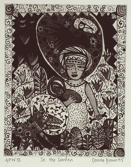 Artist: b'Brown, Donna.' | Title: b'In the garden' | Date: 1995, June | Technique: b'etching and aquatint, printed in black ink, from one plate'